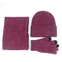 Unisex czapka beanie szalik komin zestaw rękawiczek zima gruba dzianina ciepła czapeczka kobiety mężczyźni stałe Retro czapka typu beanie miękkie rękawiczki do ekranu dotykowego 5